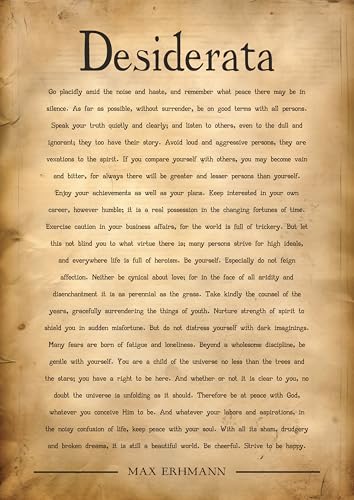 Desiderata Impression murale inspirante Poème de Max Erhmann Style vintage Format A4