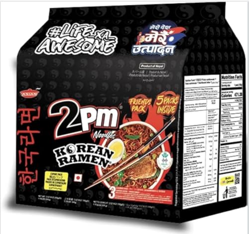 ASIAN 2PM Korean Ramen Noodles, Chicken Flavour, Instant Noodles, Friends Pack, 100gm X 5 Pcs
