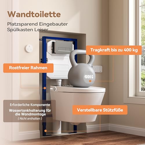 SmartSylva Wand-WC, längliches Wand-WC mit eingebautem Bidet, beheiztem Sitz, Warmwasserspülung, Lufttrockner, automatischer Spülung, Fußsensor-Spülung, automatisch öffnendem und schließendem Deckel