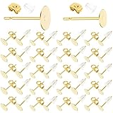 Earring Posts Stainless Steel, Flasoo 1200Pcs Hypoallergenic Earring Posts and Backs, Gold Flat Pad Earring Studs with Clutch for Earring Making and DIY Stud Earring Supplies