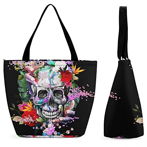 Sac shopping femme à grande capacité avec portefeuille tête de mort