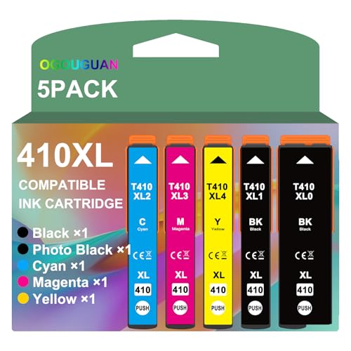 410XL Ink Cartridges Remanufactured Replacement for 410 XL T410 T410XL Printer Ink for Expression XP-7100 XP-830 XP-640 XP-630 XP-530 XP-635 (Black, Cyan, Magenta, Yellow, Photo Black) 5-Pack by OGOUGUAN - Used condition - CA$20.67