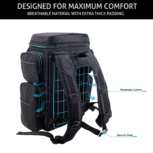Evolution Fishing Drift Series Tackle Backpack – Seafoam, 3600 Size, Outdoor Rucksack w/ 6 Fishing Tackle Trays, Built In Rain Fly, Heavy Duty Fishing Backpack, Tackle Carrying Case