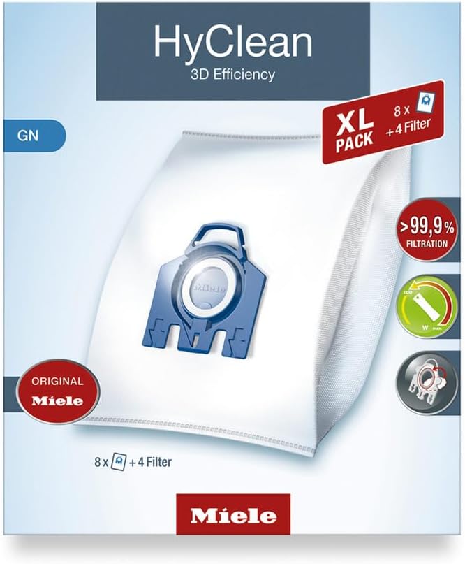Allergy XL-Pack GN Dust Bag, Accessory for Vacuum Cleaner (Miele, Complete C3, Complete C2, Classic C1, S 400, S 600, S 800, S2, S5, S8), Box with 8 Bags