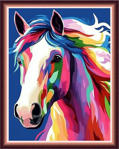 Image of Funxvoot Stamped Cross Stitch Kits for Beginners or Adults Embroidery Starter Patterns | DIY Printed Cross Stitch Kits Needlepoint for Adults or Kids 11CT-Colorful Steed 16x20 inch