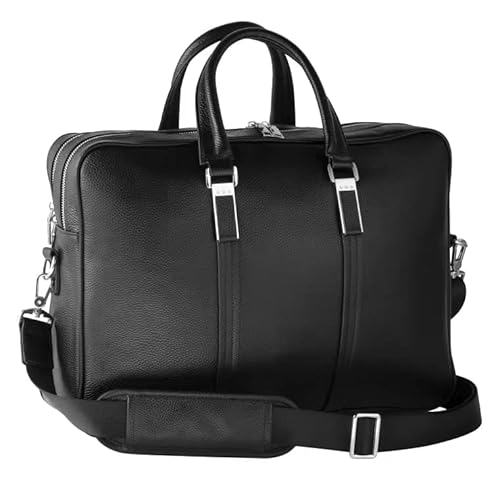 DK86 Full Grain Leather Briefcase for Men 17 Inch Computer Bag Laptop Bag Shoulder Messenger Bag, Black