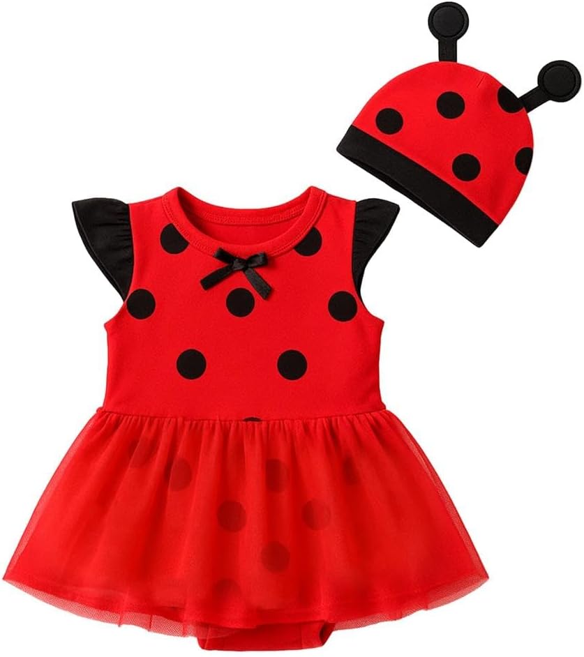 Dressy Daisy Infant Baby Ladybug Ladybird Onesie Romper Costume Bodysuit Party Dress Up Set with Hat Size 3-24 Months