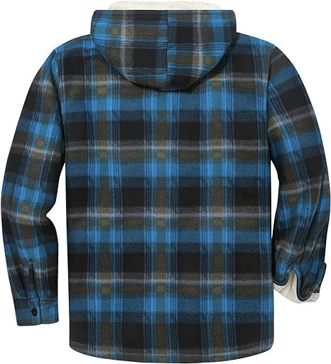 Image of ZITY Men's Flannel Hooded Jacket Fleece Sherpa Lined Plaid Shirts Jackets Zip Up Sweatshirt Hoodies for Men with 4 Pockets