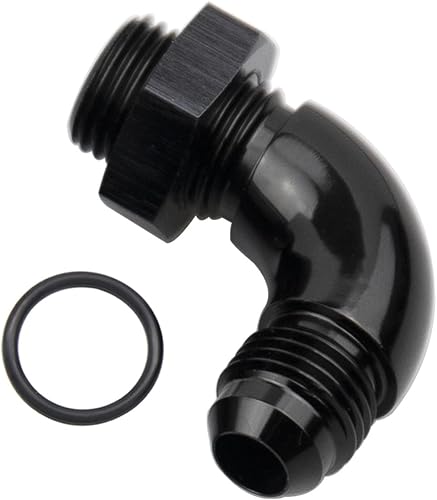 Miniatura 20 de 45 grados 6AN macho Flare a 6AN ORB puerto adaptador de flujo completo aluminio negro