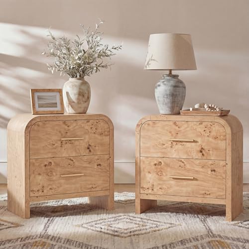 EliteSet Night Stand Set of 2 [Unique Curved Profile] [FSC-Certified Wooden Board] 2-Drawer Nightstand 24" H Metal Handle Modern Sturdy Bedside Table Side Table End Table