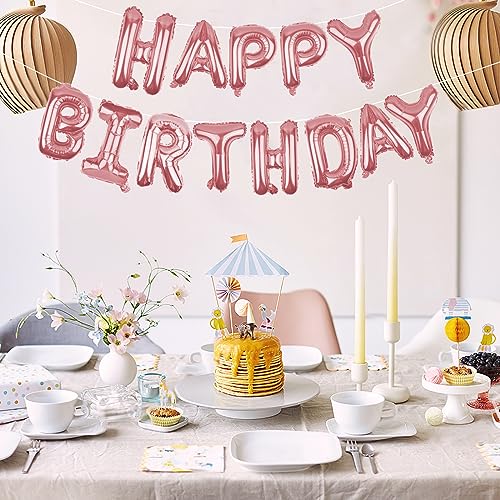Image of Happy Birthday Balloons Banner Rose Gold 16 Inch Mylar Foil Letters | Inflatable Party Decor and Event Decorations for Kids and Adults | Reusable, Ecofriendly Fun