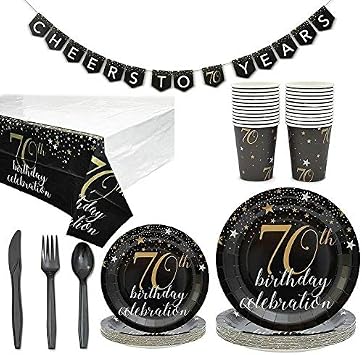 Paper Plates and Napkin 70th Birthday Party Supplies and Decorations Disposable Party Supplies 24 guests.