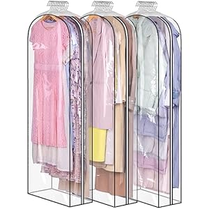 AOODA 10″ Gusseted Dress Bags for Gowns Long, 60″ All Clear Garment Bags for Hanging Clothes Storage, Large Hanging Clothing Bag for Closet Dress Cover for Coats (3 Packs)