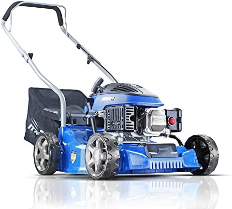 Hyundai 16"/40cm 79cc Petrol Lawnmower, 6 Adjustable Cutting Heights, 40l Grass Collector Bag, Foldable Handles, 19kg, Includes 600ml Sa30 Oil & 3 Year Warranty