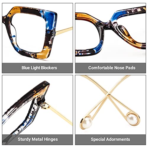Image of Zeelool Chic Oversized Thick Square Blue Light Blocking Glasses for Women Qatar ZOP01892-01 Blue-Black