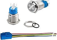 Aiqeer 16 mm-es Nyomógomb Kapcsoló Szett (2 db) - 12V/24V 5A Autó Indító Kapcsoló, IP67 Vízálló Rozsdamentes Acél, Előre Kábelezett Aljzatta 3