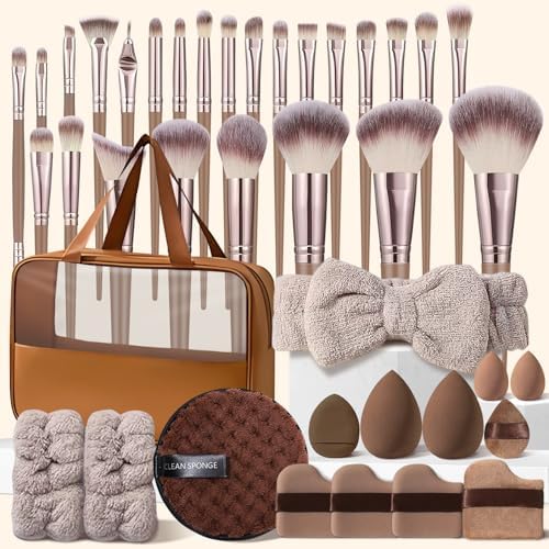 HGHDBT 40Pcs Brown Makeup Brushes Set Professional with Case Prem...