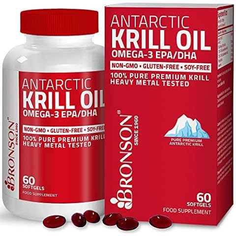 Bronson Antarctic Krill Oil with Omega-3s EPA, DHA, Astaxanthin and Phospholipids - 100% Pure Premium Krill Oil - Heavy Metal Tested, Non GMO - 60 Softgels Cover