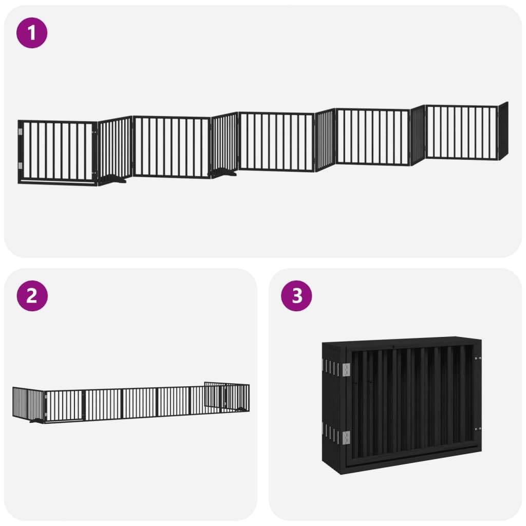 Homgoday Puerta de Perros Plegable 10 Paneles Madera álamo Negra 800 cm Barrera de Seguridad para Mascotas para Mascotas Pequeña Barrera de Seguridad para Escalera Pasillo