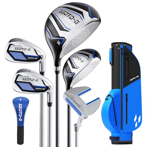 Image of 5 /6 /7 Pieces Kids Golf Clubs Set - Youth Golf Clubs Junior Set Ages 3-14 Includes Stand Bag, 1# Driver, 5# Hybrid, 7#, PW# Irons and Putter Right /Left Hand for Boys Girls