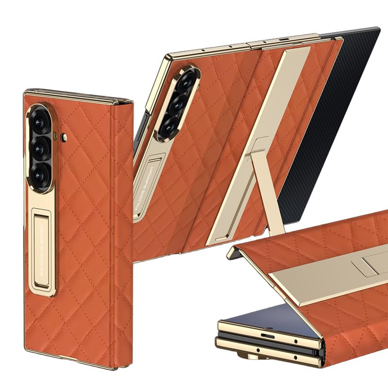 Skórzane etui do Samsung Galaxy Z Trifold, osłona ekranu na zawias powlekanie stojak etui zamknięcie folio biznesowe etui do Galaxy ztrifold (pomarańczowe)