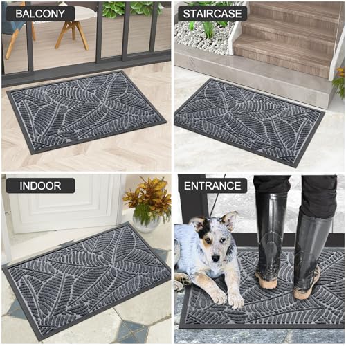Colorxy Waterproof Doormat, Sturdy Natural Rubber Front Indoor Mat, Non Slip Low Profile Indoor Outdoor Door Mats, Stain and Fade Resistant Floor Mat, Easy Clean Patio Entrance Mat, 59''x36'', Grey