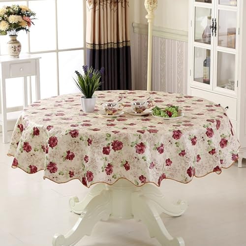 Nappe de table ronde PVC résistant à l'huile nappe imperméable florale fêtes - 4