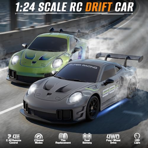 Aka Supaku RC Drift Car, 1:24 4WD Remote Control Cars Vehicle with LED Light,2.4GHz 20KM/H High Speed RC Cars with Two Batteries & Drifting Tires Racing Sport Toy for Adults Boys Girls Kids by Aka Supaku - Used condition - Image 4