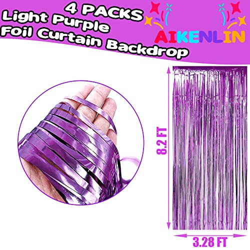 Image of 4 Pack 3.2Ft x 8.2Ft Light Purple Foil Fringe Curtain Backdrop, Metallic Tinsel Foil Fringe Streamers Curtains Background for Photo Booth, Birthday, Wedding, Halloween, Christmas Party Decoration