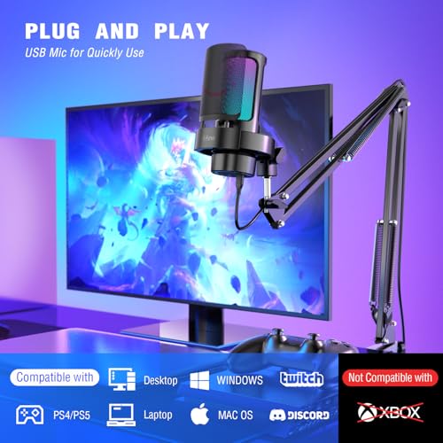 Image of FIFINE A8T Computer Gaming Microphone Kit for PC PS4 /PS5,Streaming Condenser Mic with Boom Arm Stand, Tap to Mute, Mute Button Gain Control for Podcast, YouTube, Black