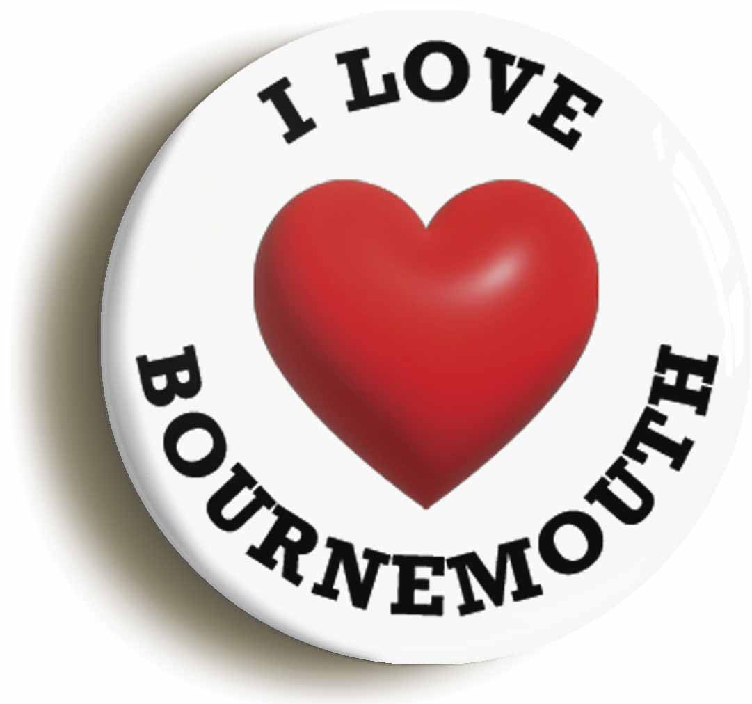 I Heart Love Bournemouth Location Fridge Magnet (Circular 2inch / 50mm Diameter)