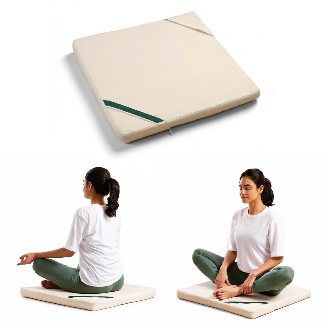 The White Willow HarmonyFlow Yoga Zen Square Seat Cushion for Meditation & Yoga – Standard Size, Supportive Foam with Soft Washable Cover –White-image-4