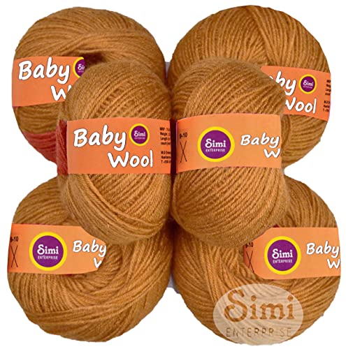 Image of 100% Acrylic Wool Deep Mustard 6 Pc Baby Wool 4 ply Wool Ball Hand Knitting Wool /Art Craft Soft Fingering Crochet Hook Yarn-IAArt-HF