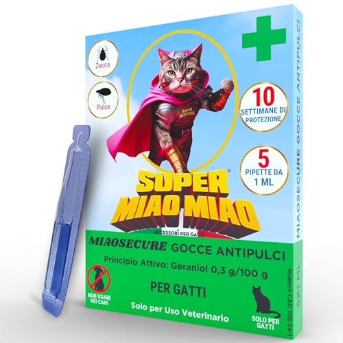 Super Miao Miao - Antiparasitario para gatos, antipulgas de rápida acción, duradero e impermeable, 5 pipetas antiparasitarias para gatos, seguro para animales domésticos, sin residuos ni olores