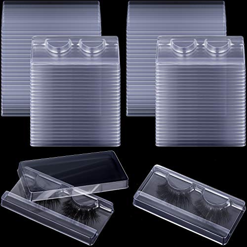 100 Pieces Large False Eyelash Packaging Box Empty Lashes Case Plastic Eyelash Box Container Holder for False Eyelash Care Storage Cosmetic Tools (Transparent)