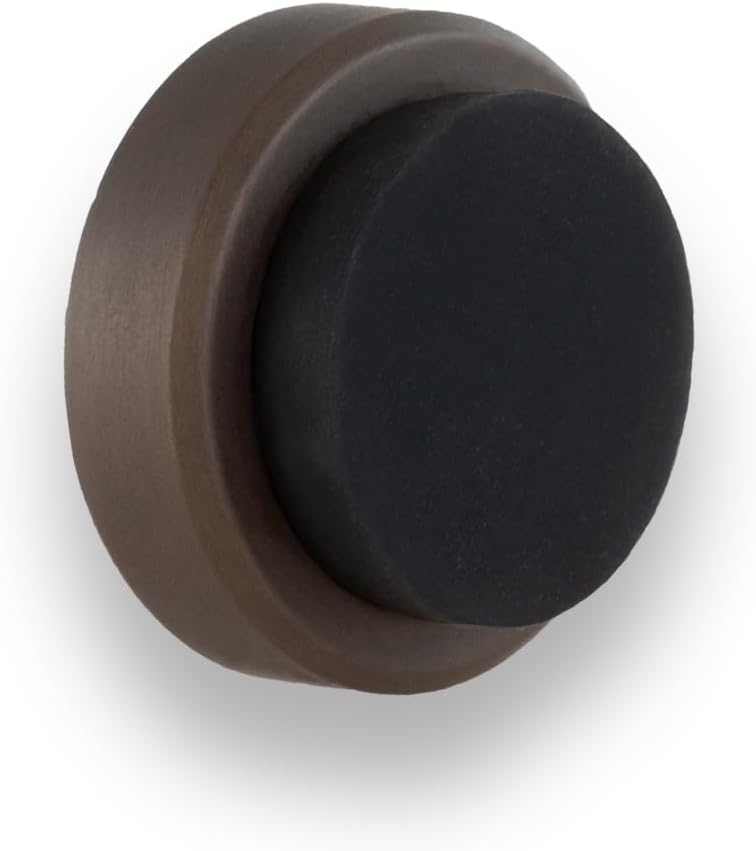 EVI Door Stoppers | Solid Brass Wall Door Stop - Adhesive and Screw Fastering - Black Protector Rubber - 0.94 x 0.55 Inch Door Stop