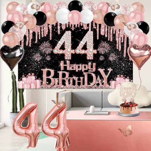 Juesly 44th Birthday Decorations for Women Rose Gold Black 49pcs by Juesly - Used condition - Image 5