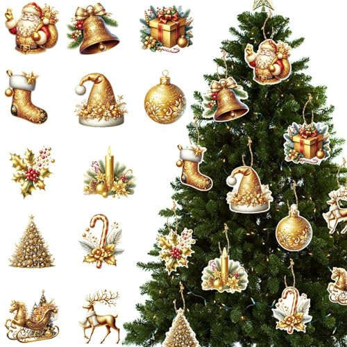 Image of 12Pcs Gold Christmas Decorations, Santa Xmas Tree Ornaments Hanging Set, Gold Santa Pendants for Indoors Winter Holiday Party Supplies