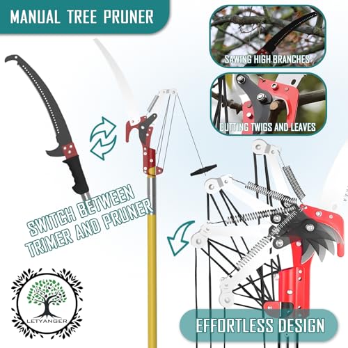 Pole Saws for Tree Trimming, 7.3-27 ft Extendable Tree Trimmers Long Handle Pruner, Sharp Steel Blade and Scissors High Branches Trimming, Tree Pruner, Tree Saw
