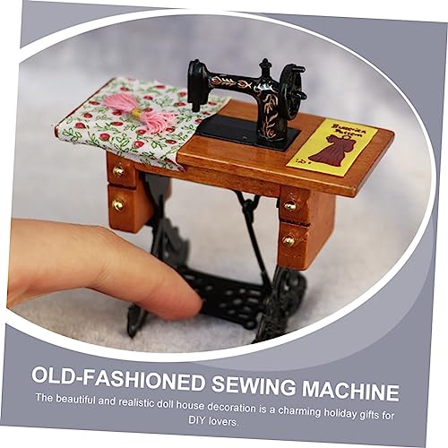 TEHAUX Poppenhuis Naaimachine Houten Meubilair Speelgoed Voor Babypoppen Mini Poppenhuis Mini-meubels Vintage Inrichting Huis Goederen Metaal Model Naaien Gereedschap - Image 6