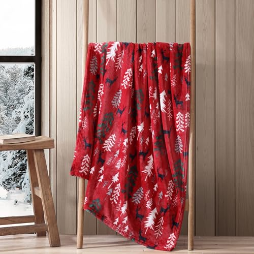 Image of Eddie Bauer - Throw Blanket, Ultra-Soft & Reversible Plush Bedding, Blanket for Couch & Bed (Deer Woods Red, 50 inch x 60 inch)