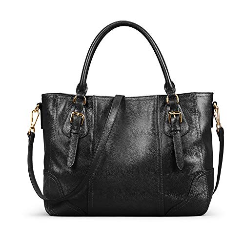 Kattee Women's Leather Purses and Handbags, Top Handle Satchel Shoulder Bag Designer Tote(Black)