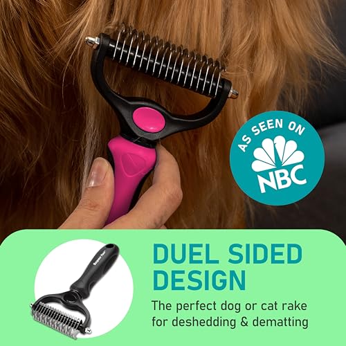 MaxPower Planet Hund- und Katzenbürste - Sanfte Unterwollbürste für Langhaar-Tiere - Doppelseitiger Hundekamm & Katzenkamm in Rosa