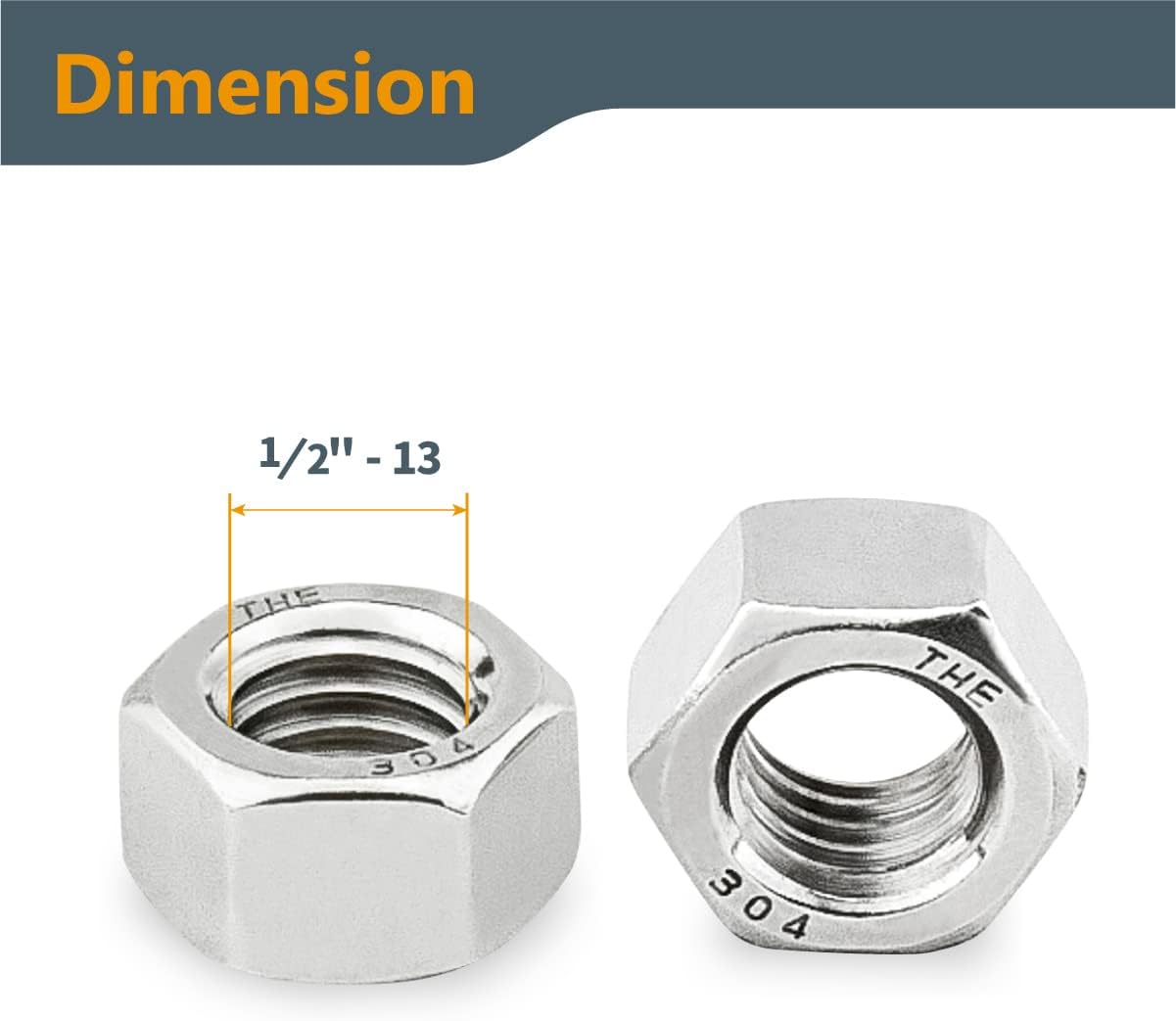 POWERTEC QLN1107 1/2"-13 Stainless Hex Nut – 100 Pack