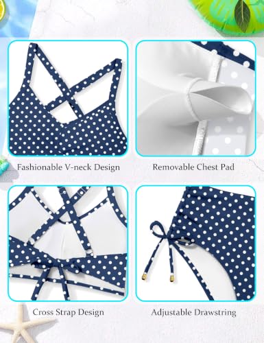 Image of Teen Girls Swimsuits V-Neck Bikini Set Bathing Suits Cross Straps Two Piece Swimwear with Drawstring