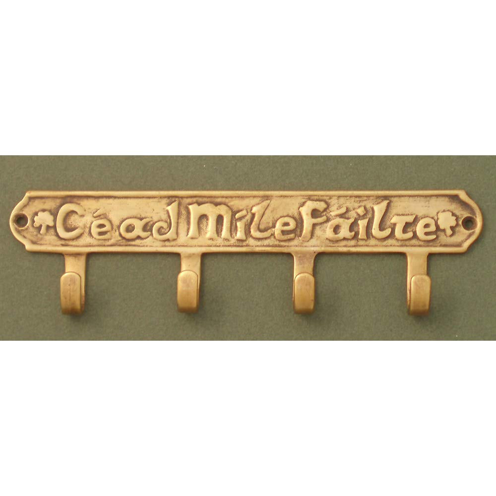 Robert Emmet Co. Cead Mile Failte Key Holder w/4 Hooks/Antique Brass