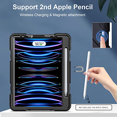 Groleoa Ipad Pro 11 Inch Case 2022/2021: Military Grade Shockproof Protective Cover Case For Ipad Pro 11 4Th Generation 2022 / 3Rd Gen 2021 + Pencil Holder + Stand + Hand/Shoulder Strap- Black #TOP4