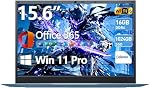 15.6 Inch Laptop, Win 11 Laptops with Office 365, 16GB RAM 1024GB SSD, Celeron Quad-Core, 180° Lay-Flat Display, 7000mAh Battery, Full-Featured Type-C, Business Student Notebook(Blue)