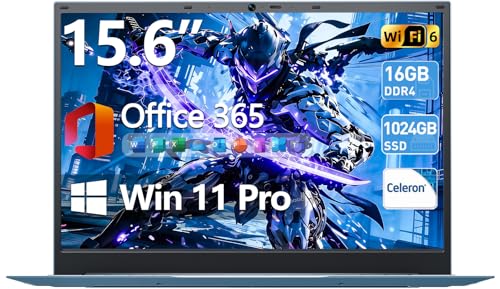 MELIUNA Laptop, 15.6 Inch Laptop Computer with Windows 11 Laptops, 16GB RAM 1024GB SSD, Celeron, Office 365, WiFi 6, IPS FHD, 180° Viewing, 53.2WH Battery, HDMI, Cooling Fan(Gray)