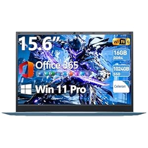 Computadora portátil, computadora portátil de 15.6 pulgadas con Windows 11, 16 GB de RAM 1024 GB SSD, Celeron, Office 365, WiFi 6, IPS FHD, visualización de 180°, batería de 53.2 Wh, HDMI